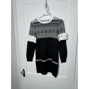 Janie and Jack Black White Fair Isle Fringe Knit Sweater Dress Women's Size 10